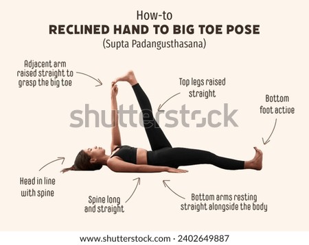 Reclining Hand-to-big-toe (Supta Padangusthasana in Sanskrit) is a beginner yoga pose that belongs to the forward bends and supine categories.