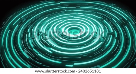 An abstract image featuring circular lines in the dark with a glowing green light emanating from them Royalty-Free Stock Photo #2402651181