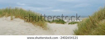 Panorama of a dune landscape at the north sea coast of Wangerooge island Royalty-Free Stock Photo #2402654121