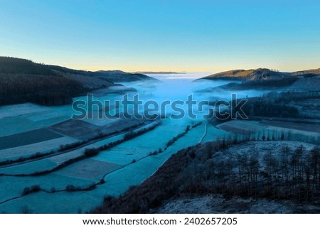 the landscape of the siegerland in germany in winter from above Royalty-Free Stock Photo #2402657205