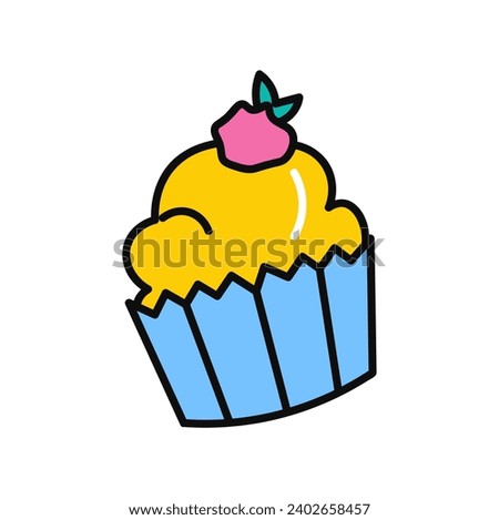 Cake of colorful food set. This cupcake image boasts a colorful design and crisp outlines, making it a standout choice for food-themed artwork. Vector illustration.