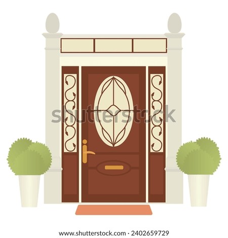 Vintage door of cozy house on white background