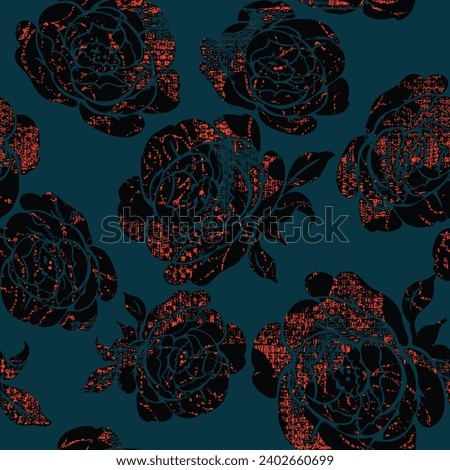Abstract plant roses  art seamless pattern with colorful freehand doodle collage. Organic floral cartoon background, simple nature shapes in vintage pastel colors.