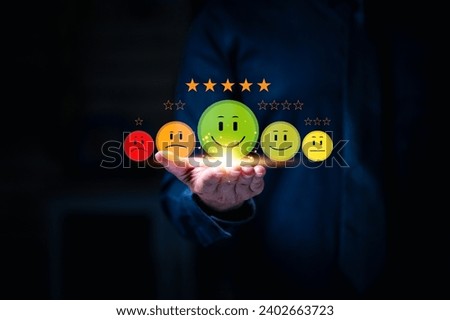 Satisfaction concept. Client's smile is the ultimate feedback, a tangible expression of satisfaction and happiness, reflecting the business's quality and earning positive rankings in surveys and rates