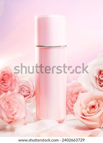 Fresh flowers, rose petals, fragrant skincare essential oils, and skin beauty Royalty-Free Stock Photo #2402663729