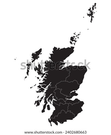 Scotland map. Map of Scotland in administrative regions in black color Royalty-Free Stock Photo #2402680663