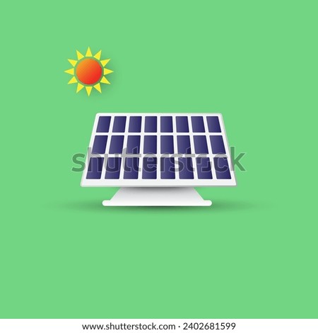 Solar cell panel with sun paper illustration, renewable energy power generation concept, vector paper 3d with shadow, copy space for individual text
