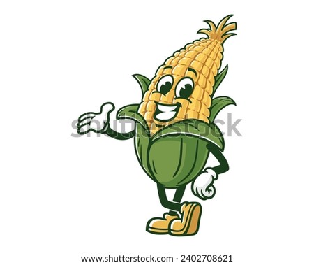 corn maize welcoming hands cartoon mascot illustration character vector clip art Royalty-Free Stock Photo #2402708621