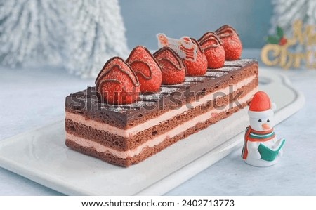 
Christmas is here. Delicious and lovely Christmas cake. Make your wishes come true. Sweet strawberries. Cute snowman.