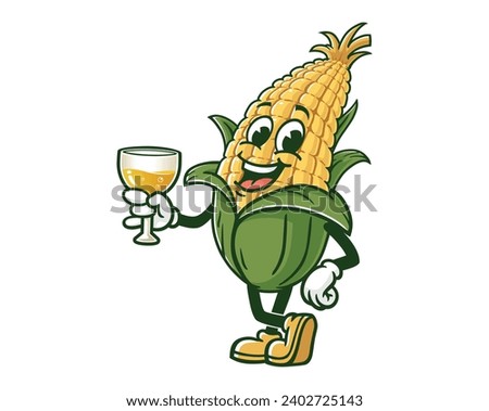 corn maize with a glass of drink cartoon mascot illustration character vector clip art