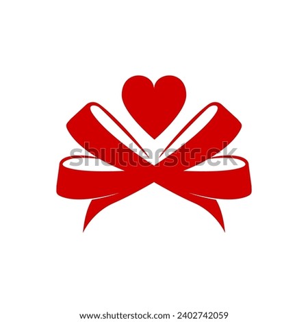 Red Ribbon gift box with heart for valentine decoration vector icon design