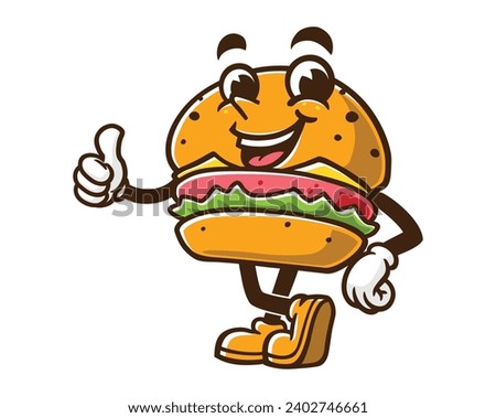 Burger with thumbs up cartoon mascot illustration character vector clip art