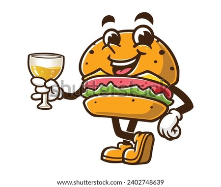 Burger with a glass of drink cartoon mascot illustration character vector clip art