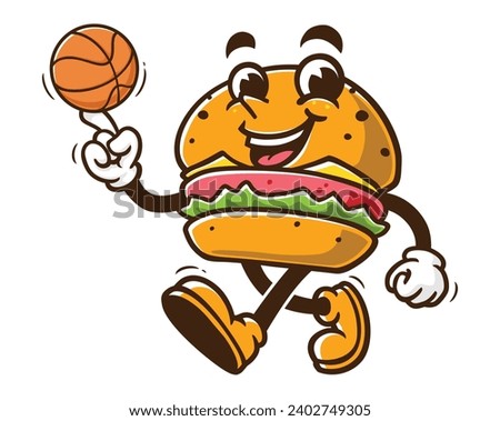 Burger playing basketball cartoon mascot illustration character vector clip art