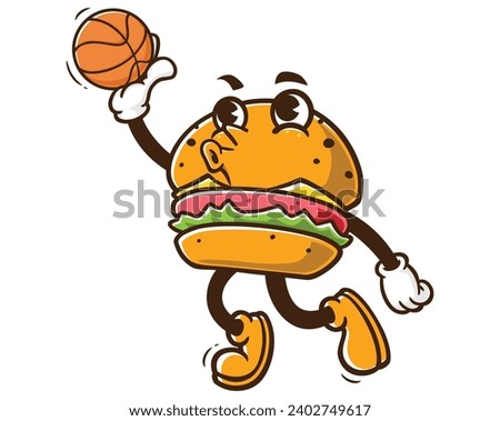 Burger playing basketball slam dunk cartoon mascot illustration character vector clip art