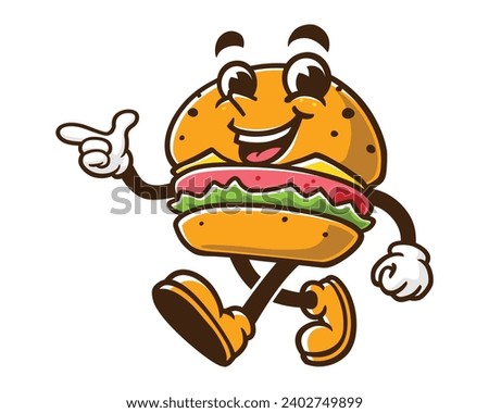 walking Burger cartoon mascot illustration character vector clip art