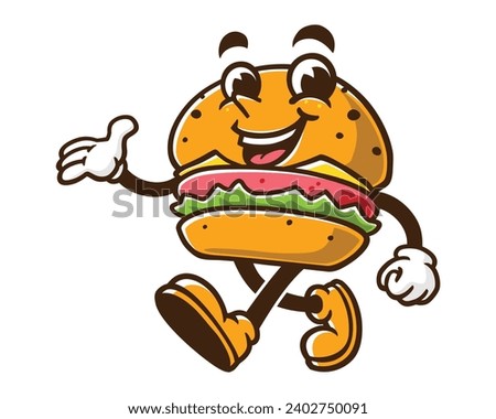 Burger is walking cartoon mascot illustration character vector clip art