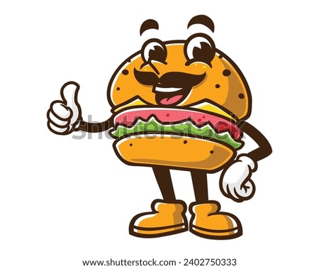 Burger with mustache cartoon mascot illustration character vector clip art