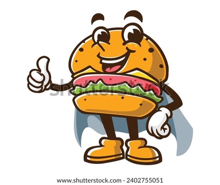 Burger superhero cartoon mascot illustration character vector clip art
