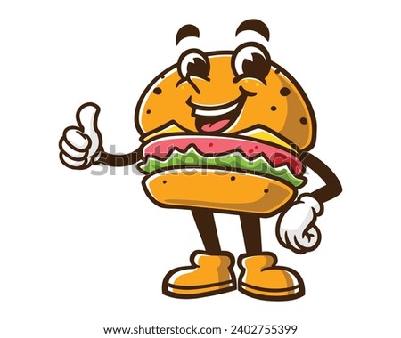 Burger with thumbs up pose cartoon mascot illustration character vector clip art
