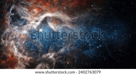 Space scene with stars in the galaxy. Panorama. Universe filled with stars, nebula and galaxy,. Elements of this image furnished by NASA Royalty-Free Stock Photo #2402763079
