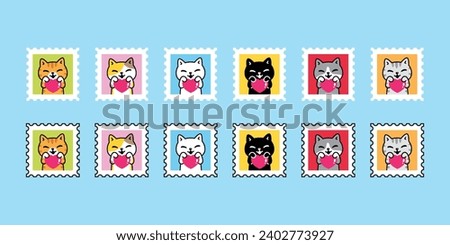 cat vector heart valentine icon stamp post mail kitten calico neko pet cartoon character symbol sticker illustration clip art isolated design