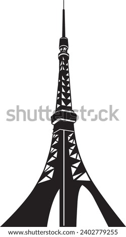 Simple black flat drawing of the French historical landmark monument of the EIFFEL TOWER, PARIS