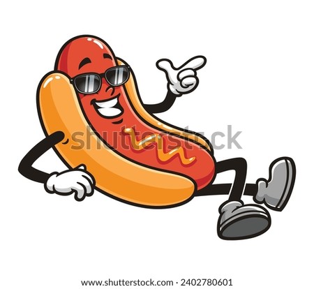 Hot dog relaxed with sunglasses cartoon mascot illustration character vector clip art