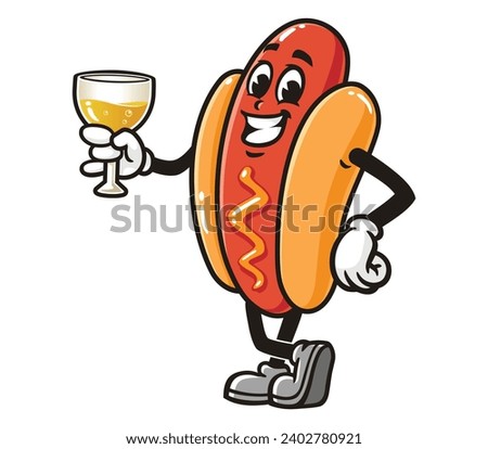 Hot dog with a glass of drink cartoon mascot illustration character vector clip art