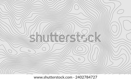The stylized height of the topographic contour in lines and contours. The concept of a conditional geography scheme and the terrain path. Black on Gray. Wide size. Vector illustration.