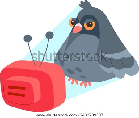 Pigeon Character Watching TV Vector Illustration