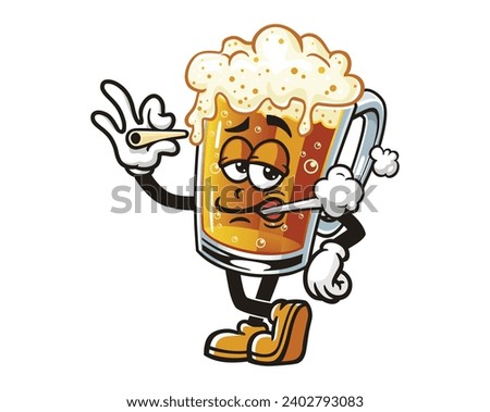Smoking Beer Glass cartoon mascot illustration character vector clip art