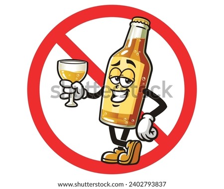 Beer Bottle with forbidden sign circle cartoon mascot illustration character vector clip art