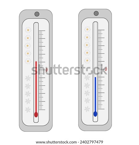 Vector graphics. On a white background there are two wall thermometers measuring air temperature. Royalty-Free Stock Photo #2402797479
