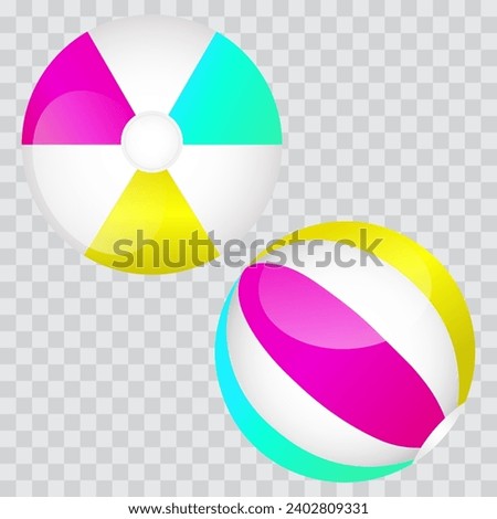 Beach ball with colorful stripes, object from two sides, vector illustration.