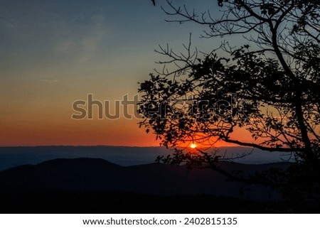 Panorama colored view of hills in nature with forest in Shenandoah at sunset