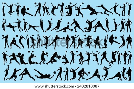 set of Volleyball player Silhouettes Vector illustration