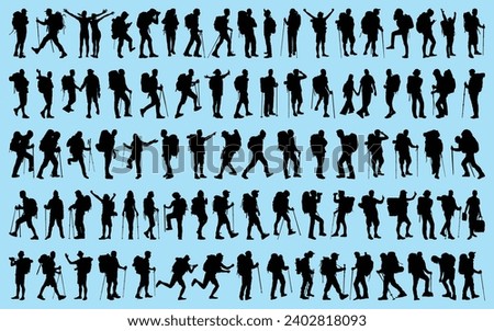 Hiking or Hiker Silhouettes Vector illustration Royalty-Free Stock Photo #2402818093