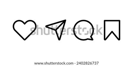Icons like comment, share, save, like media button. Outline icon heart arrow direct message interface message minimalist Royalty-Free Stock Photo #2402826737