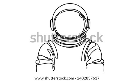 Single continuous line drawing of Astronaut vintage style. Astronaut cosmic traveler concept. Trendy one line draw graphic design vector illustration. Royalty-Free Stock Photo #2402837617