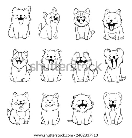 Vector hand drawing  kawaii puppy clip art minimal style . Various gestures and expressions collection for kids , Line art