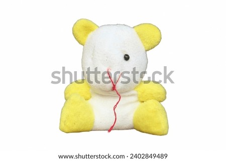 teddy bear with one eye isolated white background