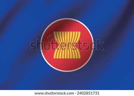 Flag of the Association of Southeast Asian Nations. The official ratio. The wavy flag. Standard size. Waving flags. 3d illustration. Computer illustration. Digital illustration. Vector illustration.