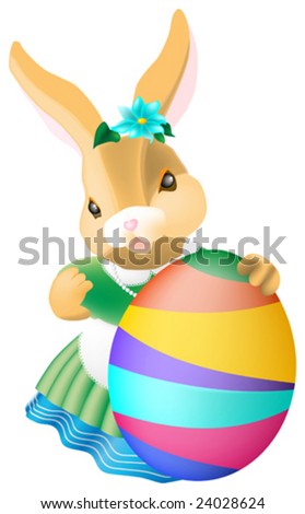 This vector picture represents a rabbit girl with easter egg