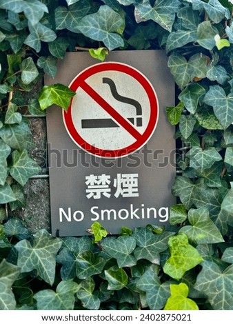 NO SMOKING AREA in Japan public park with green background safety zone for people 