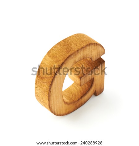 Single capital block wooden letter G isolated over the white background