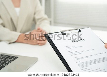 Executives accept job application documents and read job applicants resume to match the position. company publishes vacancies online to find human. Human resource, interview, letters, competence. Royalty-Free Stock Photo #2402893431