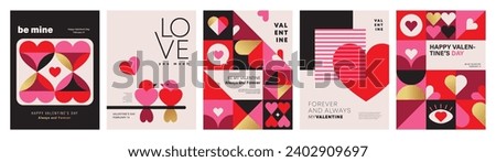Set of Valentine's Day poster, greeting card, cover, label, sale promotion templates, pattern background in modern trendy geometric style. Royalty-Free Stock Photo #2402909697
