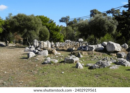Ruins of the ancient temple of Aphrodite, or Venus, in Attica, Greece. The guest house