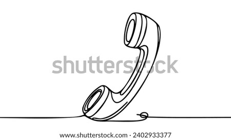 Line drawing handsetcell. Single draw phone icon, line art contact us concept, telephone continuous monoline drawing, one outline lineart logo, handset linear vector illustration Royalty-Free Stock Photo #2402933377